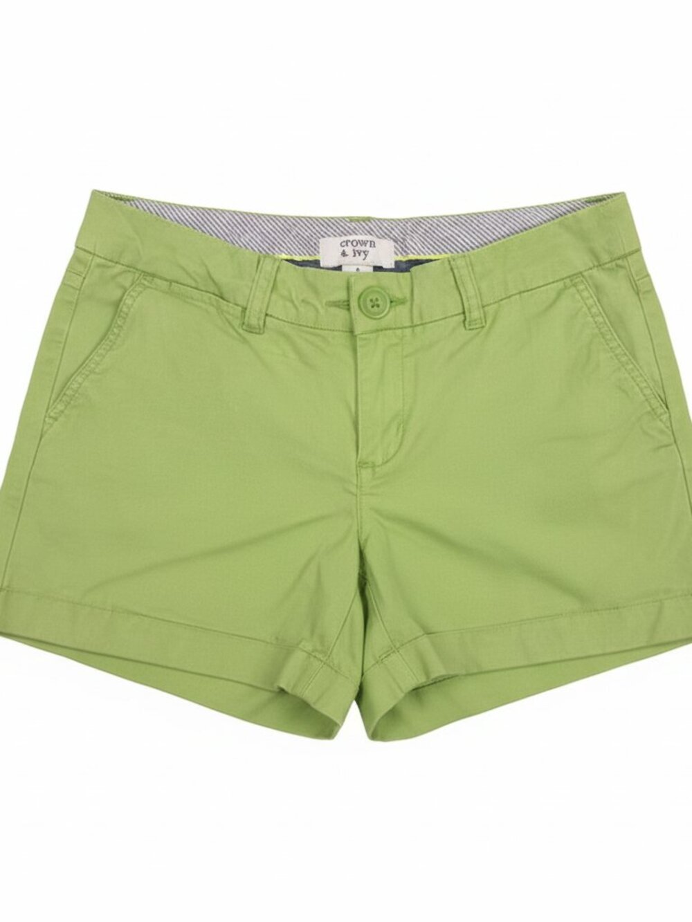 Crown & Ivy Women's Chino Shorts | Lime Green | Cuffed | Size 4 | 4.5" Inseam